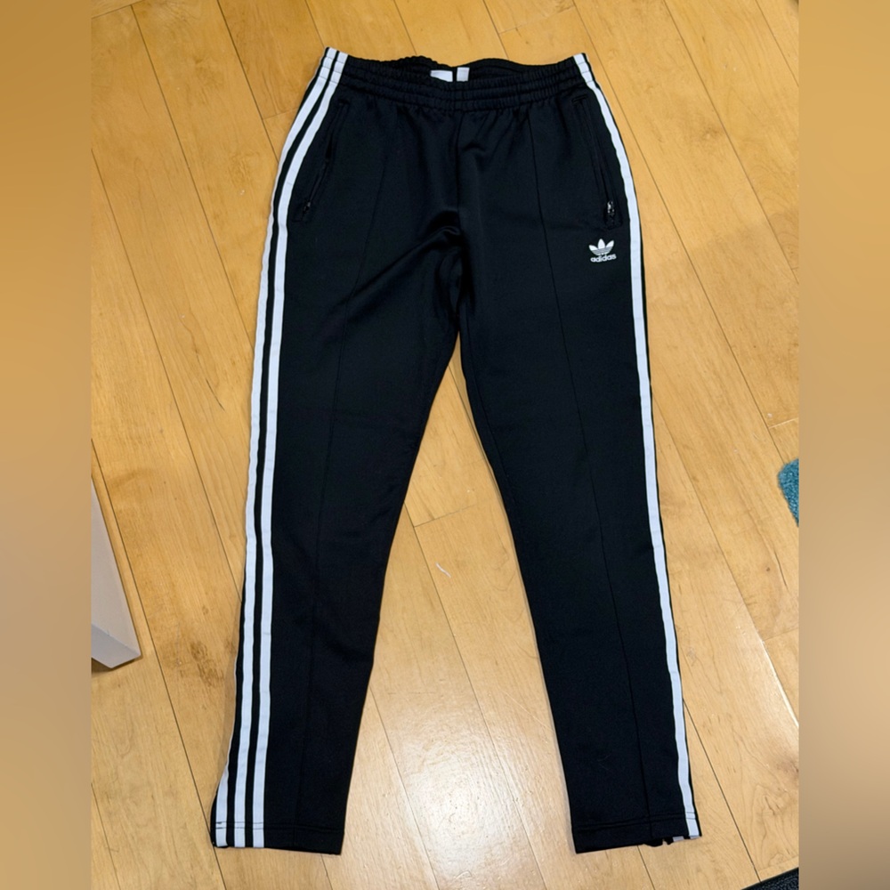 Adidas Women’s Black Joggers with White Stripes